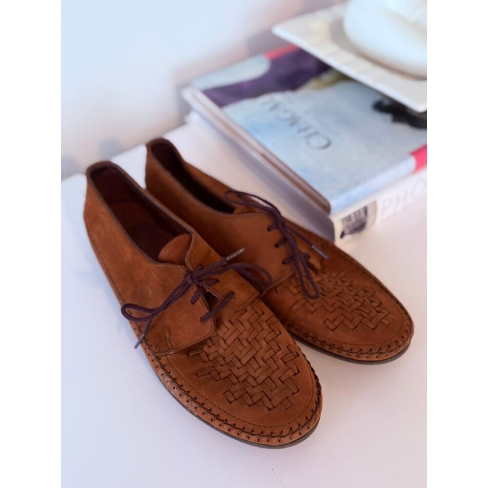 Vintage Dexter‎ Woven Leather Oxfords Brown Lace Up Flats ✨